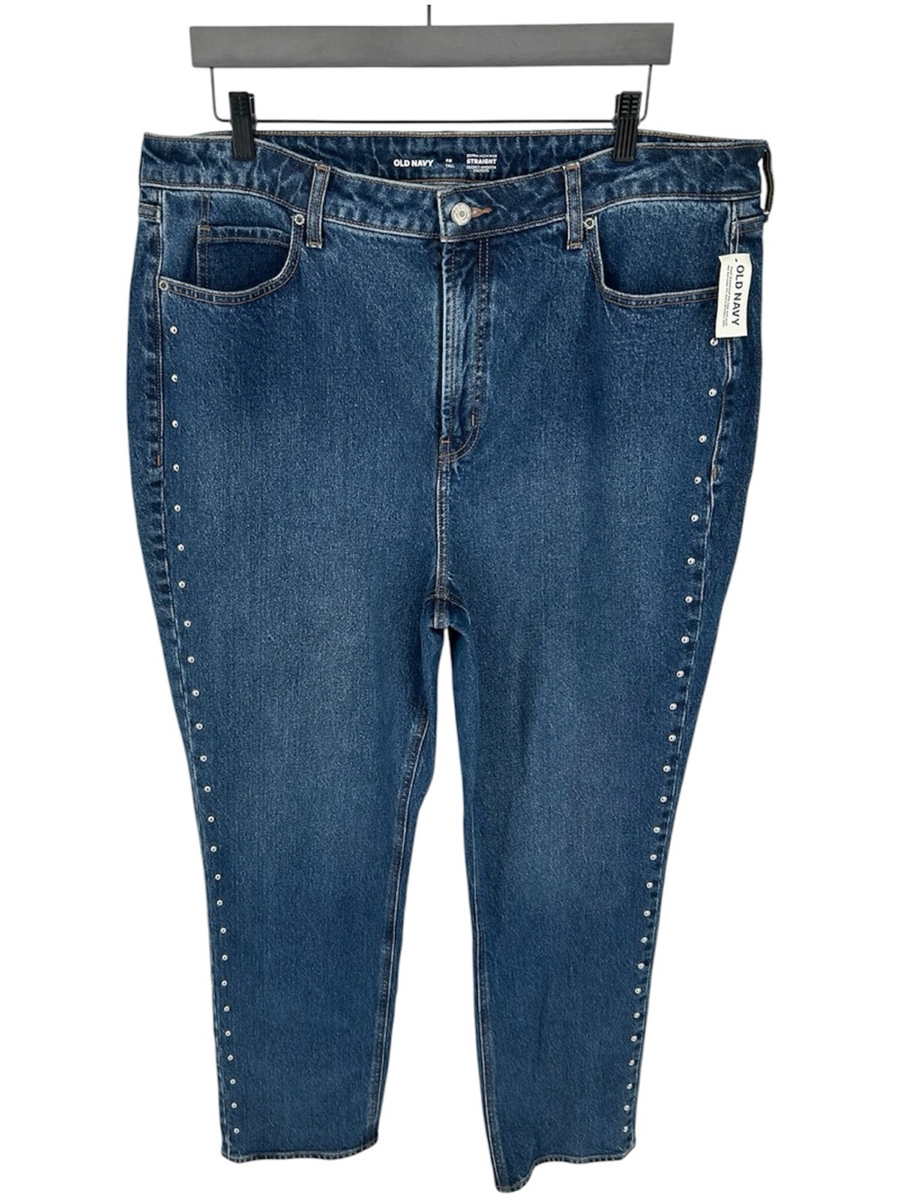 NWT Old Navy Extra High-Waisted Studded Straight Jeans in Studded Medium Wash - Picture 4 of 11